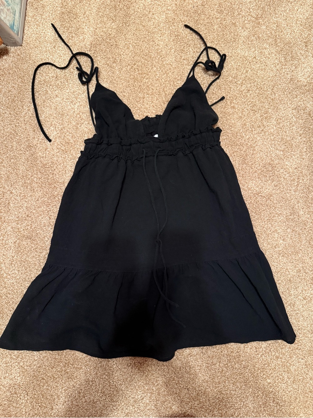 Princess Polly Black Tie-Shoulder Ruffle Mini Dress